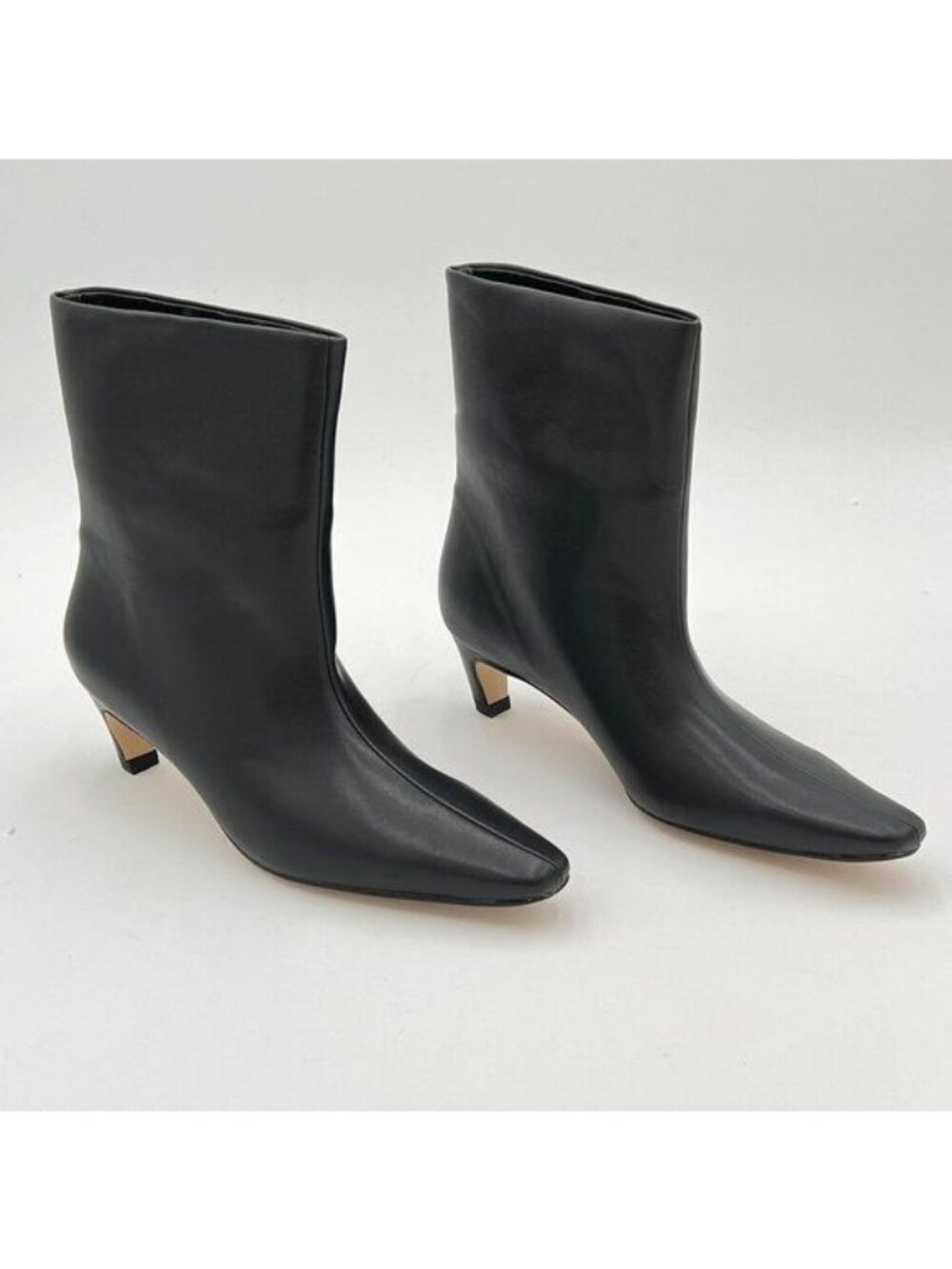 FSJ Black Square Toe Comfort Kitten Low Heel Ankle Boot Pull On Dressy Shoe